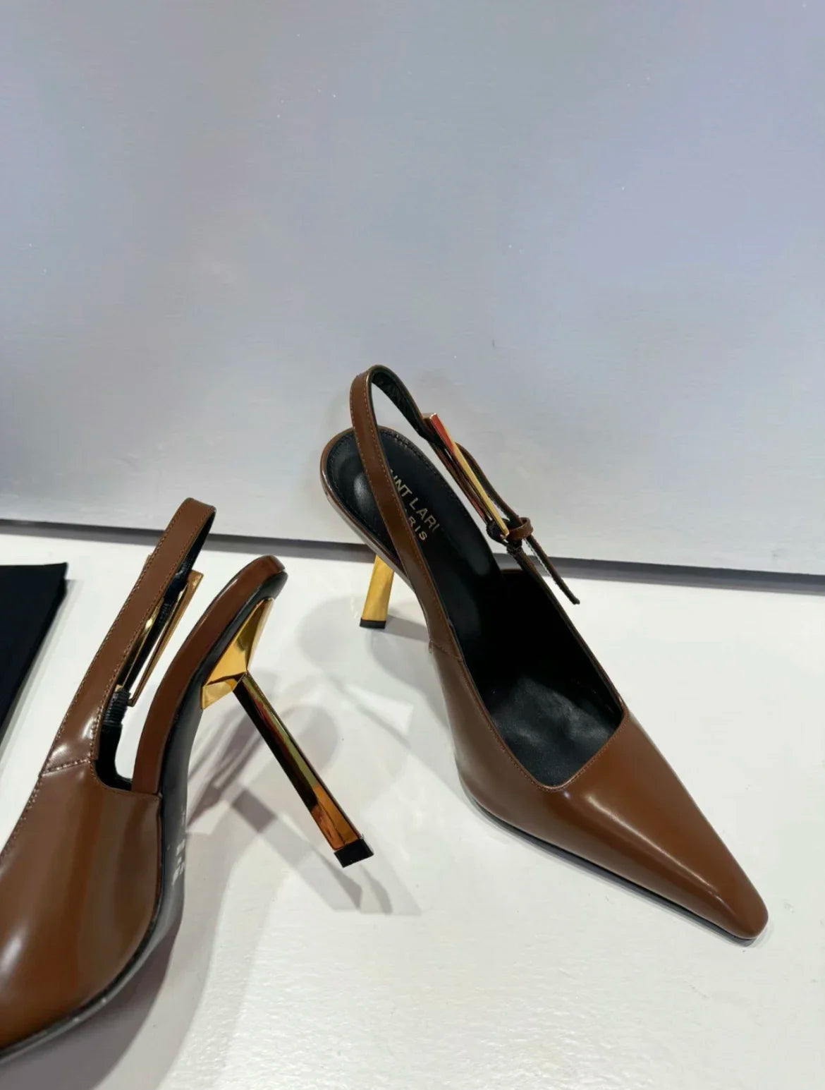 Black Pointed Toe High Heels Thin Heel Metal Cap Sandals Women's Shoes Elegant Painted Leather Sexy Fine Heel New 2025