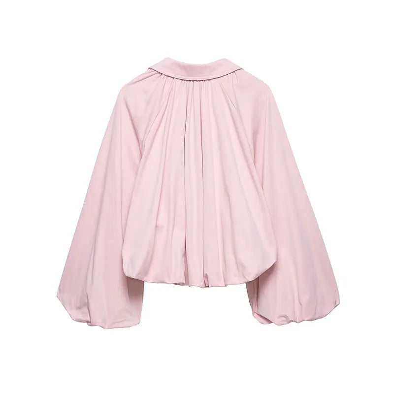 NLZGMSJ Women Bomber Jacket 2026 Spring Ball Sleeve Folds Zipper Loose Coat Female Casual Oversize Top Y2K