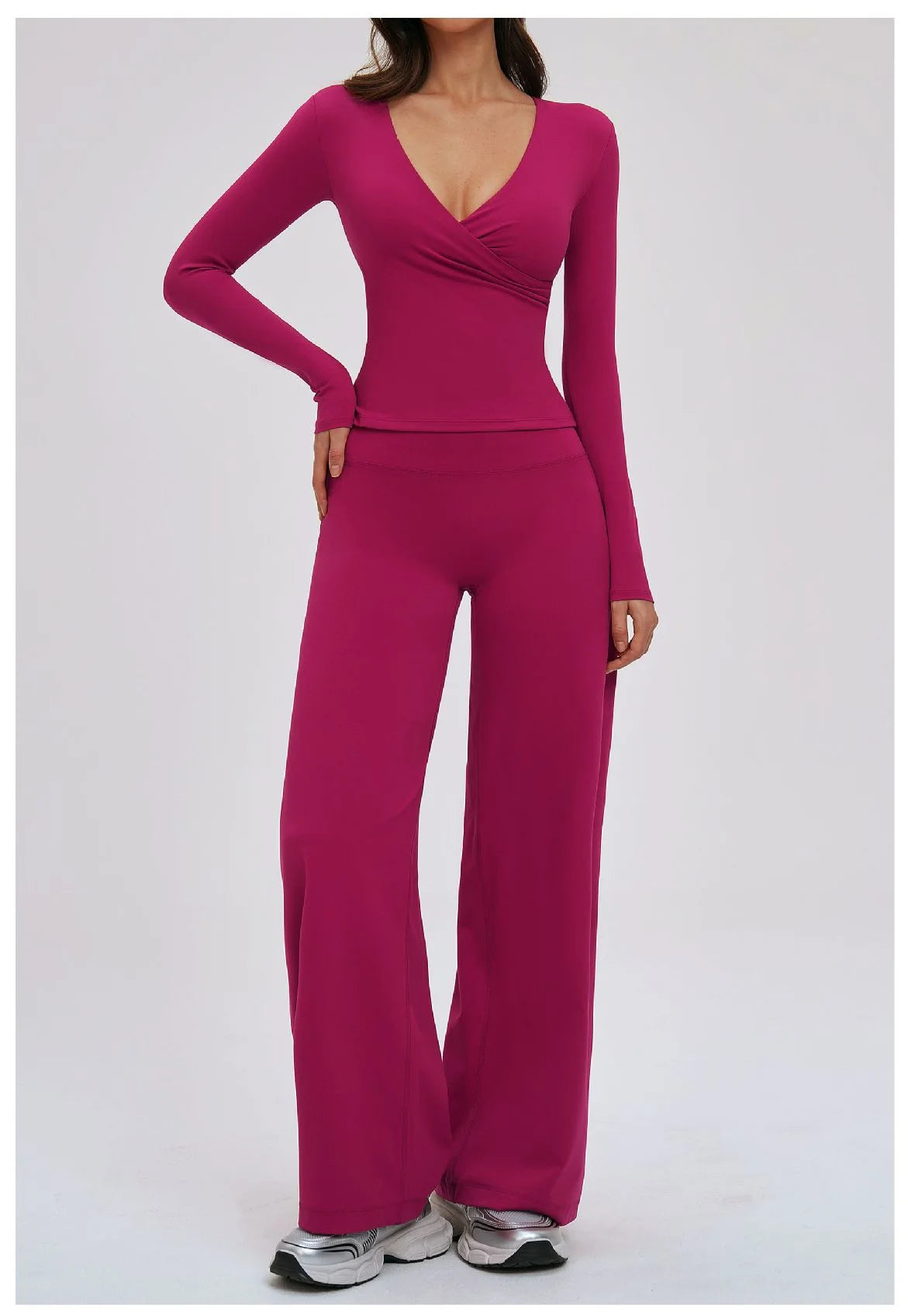 2PCS Gym Tracksuits Yoga Set Female Fitness Suit Deep V Yoga Bra Athletic Wear Women High Waist Workout Flared pants Sports Suit