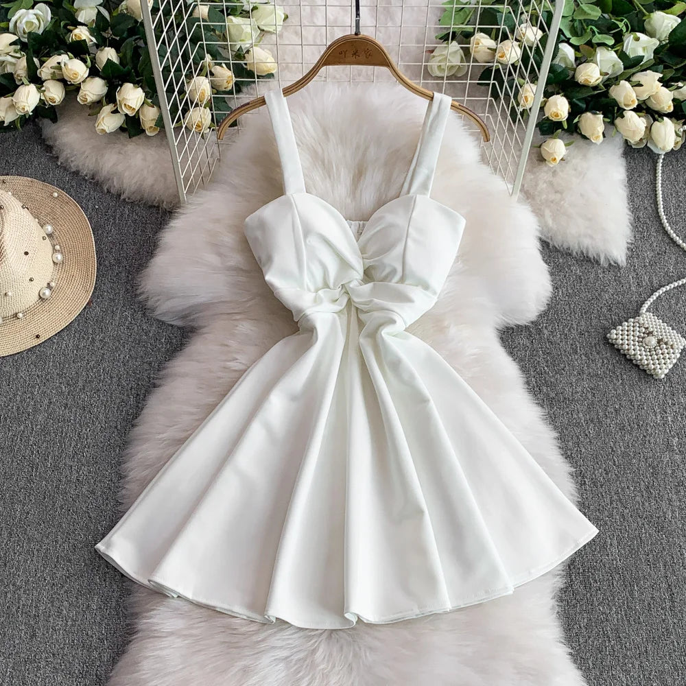 Chic V-neck  Ruched slim off shoulder  A-line High Waist Evening Party dress Women High Street ceremony dresses