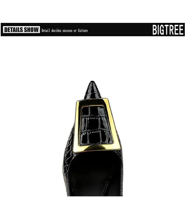 2025 BIGTREE Metal Decoration Buckle Fashion Pumps Women Elegant Snakeskin Print 10cm High Heels Party Ladies Shoes