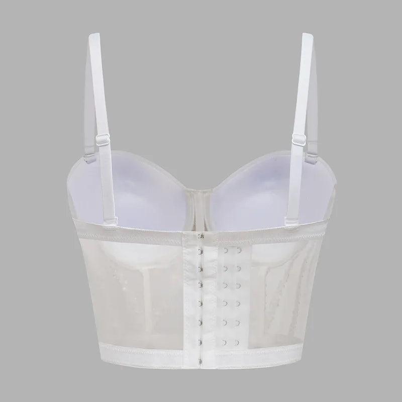 Fashion 2025 Women's Bikins White Diamonds Sling Feminine Short Crop Top Bungee Underwear Tank Tops Sexy Stage Costume Bras