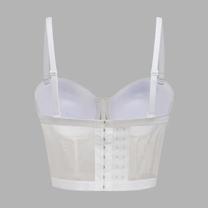Fashion 2025 Women's Bikins White Diamonds Sling Feminine Short Crop Top Bungee Underwear Tank Tops Sexy Stage Costume Bras