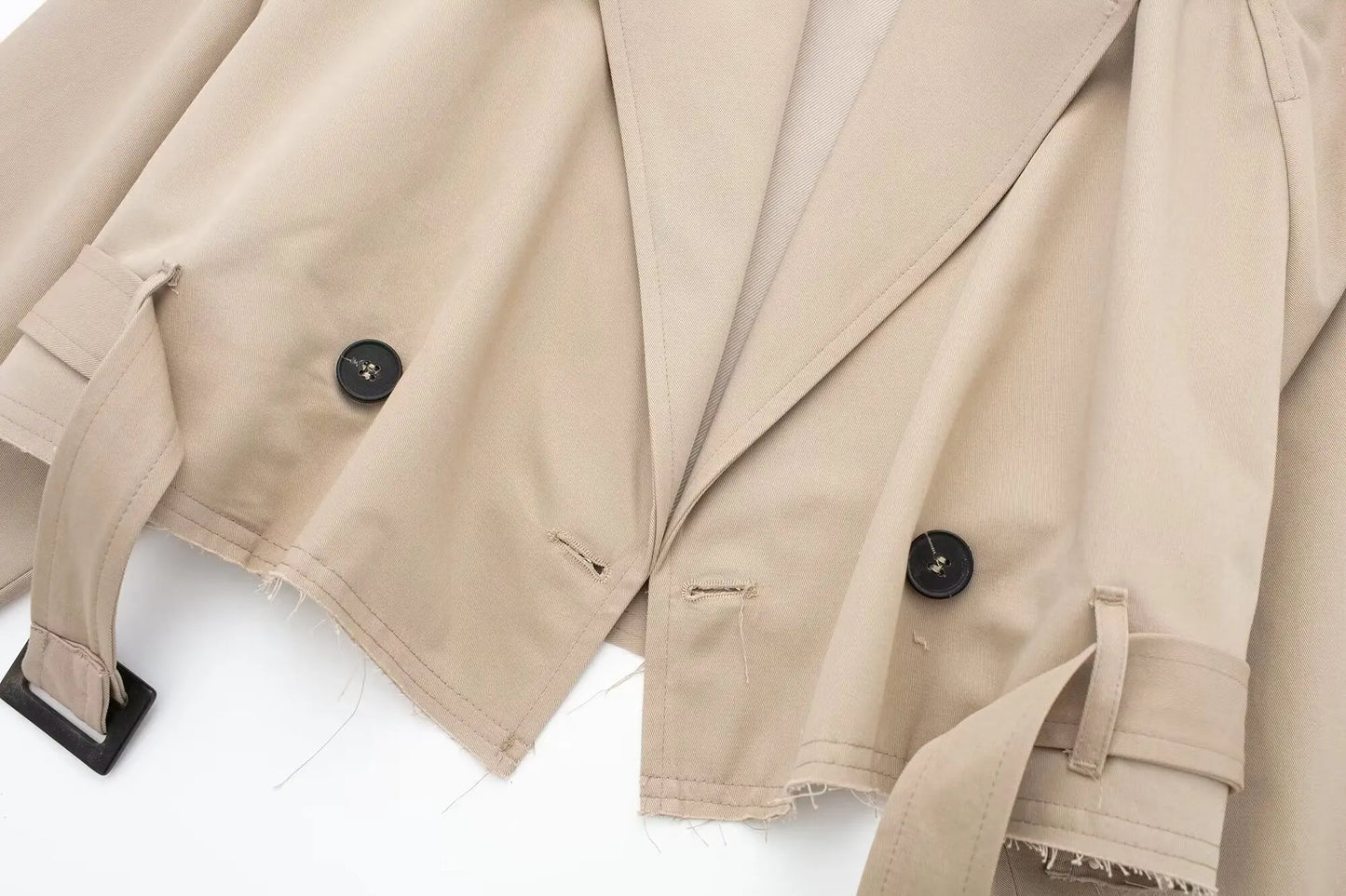 HH 2025 Women Belt Cropped Trench Spring Jacket Vintage Streetwear Double Breasted Long Sleeve Top Female Coat Outfits