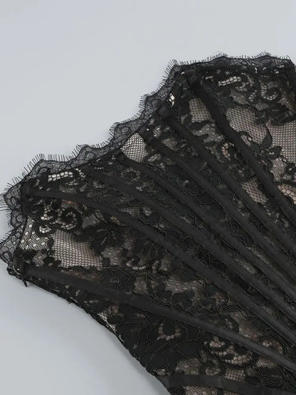 TARUXY Sexy Lace See-through Patchwork Corset Dress Female Bodycon Elegant Party MIrrgualr Mini Dress Women Tube Top Dress New