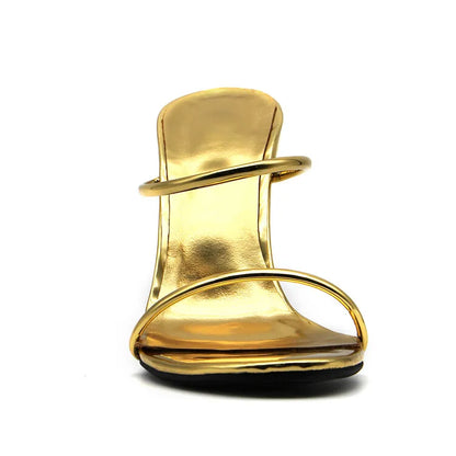 2026 Big Gold Chain Peep Toe Tiger Teeth Heel Sandals 2024 New Fashion Silvery Beach Party Outdoors Women's Slippers Size 35-43
