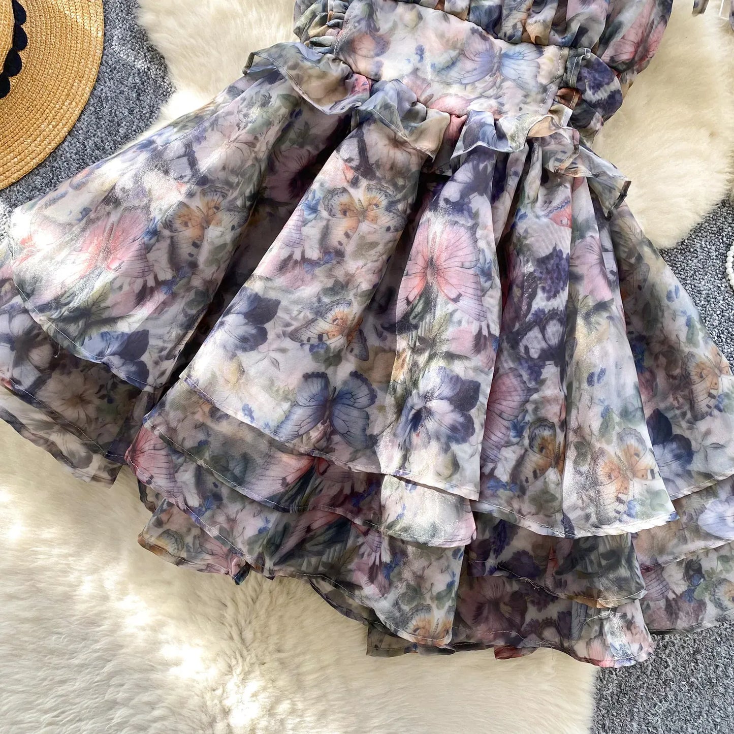 SINGREINY Holiday Print Flowy Birthday Dress Women Strap Butterfly Vacation Cake Sundress Organza Luxury Party Short Dress