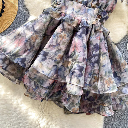 SINGREINY Holiday Print Flowy Birthday Dress Women Strap Butterfly Vacation Cake Sundress Organza Luxury Party Short Dress