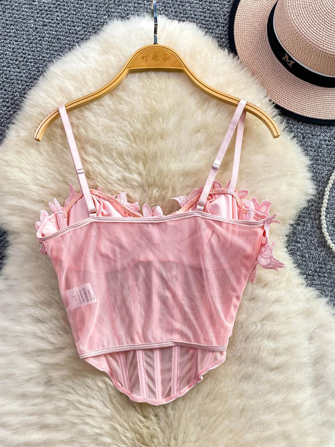 Slimming Floral Lace Crop Top Women's Summer Fashion Fishbone Design Strap Vest Breathable Short Style Sexy European Style