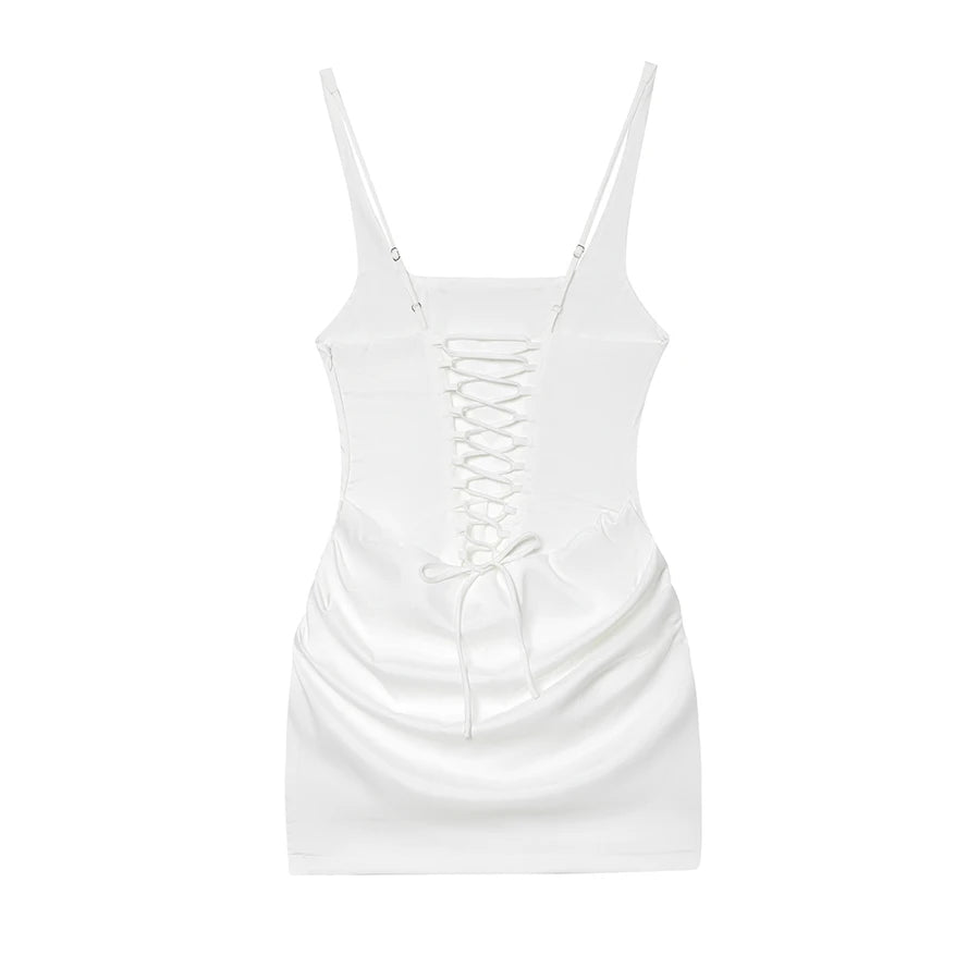 French Style Women Ruched Short Dress Fashion Summer Party Evening Gown Spaghetti Strap Bodycon Sexy Bandage Corset Mini Dress
