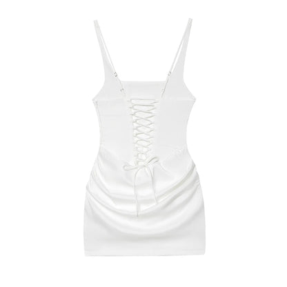 French Style Women Ruched Short Dress Fashion Summer Party Evening Gown Spaghetti Strap Bodycon Sexy Bandage Corset Mini Dress