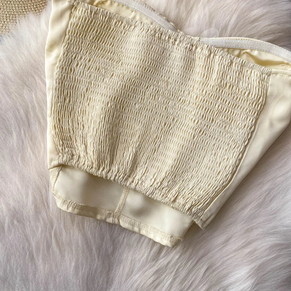 Embellished Short Crop Top Women's Vest with Chest Pad 3D Flower Decoration Slimming Effect Summer Fashion