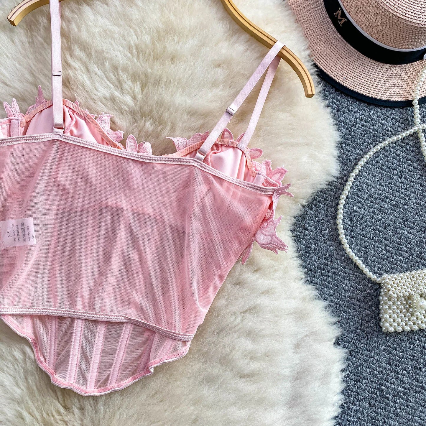 Slimming Floral Lace Crop Top Women's Summer Fashion Fishbone Design Strap Vest Breathable Short Style Sexy European Style