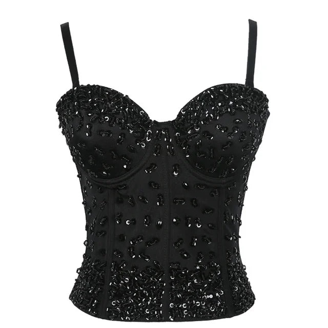 Faionable Street Sle Sequin Slim Tank Top Women's Casual Bright Spangles Strap Vest Ladies' Polyester Streetwear
