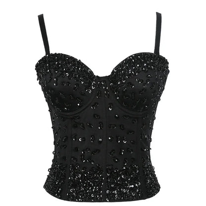 Faionable Street Sle Sequin Slim Tank Top Women's Casual Bright Spangles Strap Vest Ladies' Polyester Streetwear
