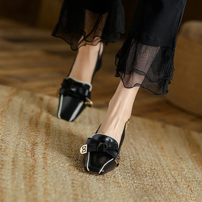 Dilalula 2025 French Style Genuine Leather Sandals Women Covered Toe Butterfly Knot Party Dating Sandals Office Ladies Pumps