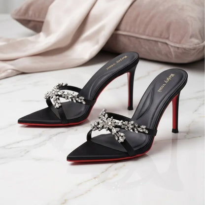 Cool drag high heels for women2026 new style pointed toe out high-end feeling fine heels,exquisite champagne colored rhinestones