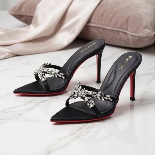 Cool drag high heels for women2026 new style pointed toe out high-end feeling fine heels,exquisite champagne colored rhinestones