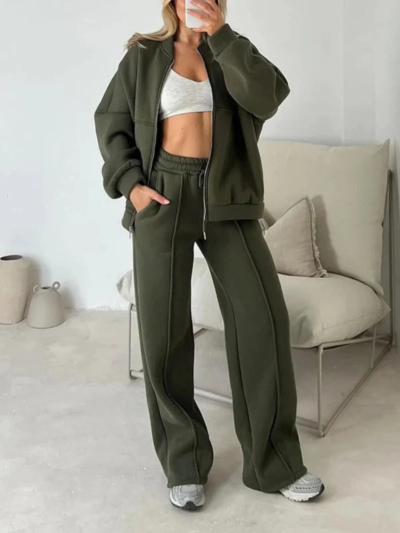 2025 Sweatshirt Two-piece Suit Women's Casual Sports Sets Autumn Winter Zip-up Short Coat Straight Trousers 2-piece Sets S-5XL
