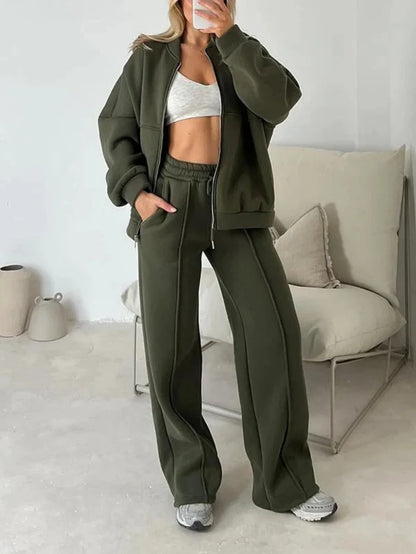 2025 Sweatshirt Two-piece Suit Women's Casual Sports Sets Autumn Winter Zip-up Short Coat Straight Trousers 2-piece Sets S-5XL