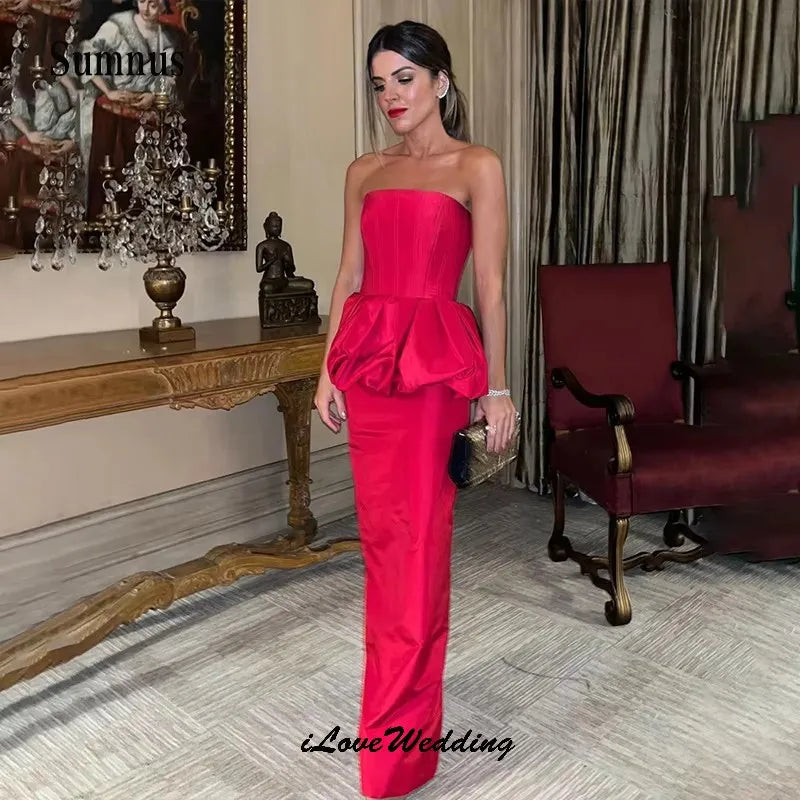 Cocktail Dresses 2025 Hot Pink Wedding Party Dress Satin Strapless Bubble Open Back Sexy Mermaid Prom Dresses Elegant Customized