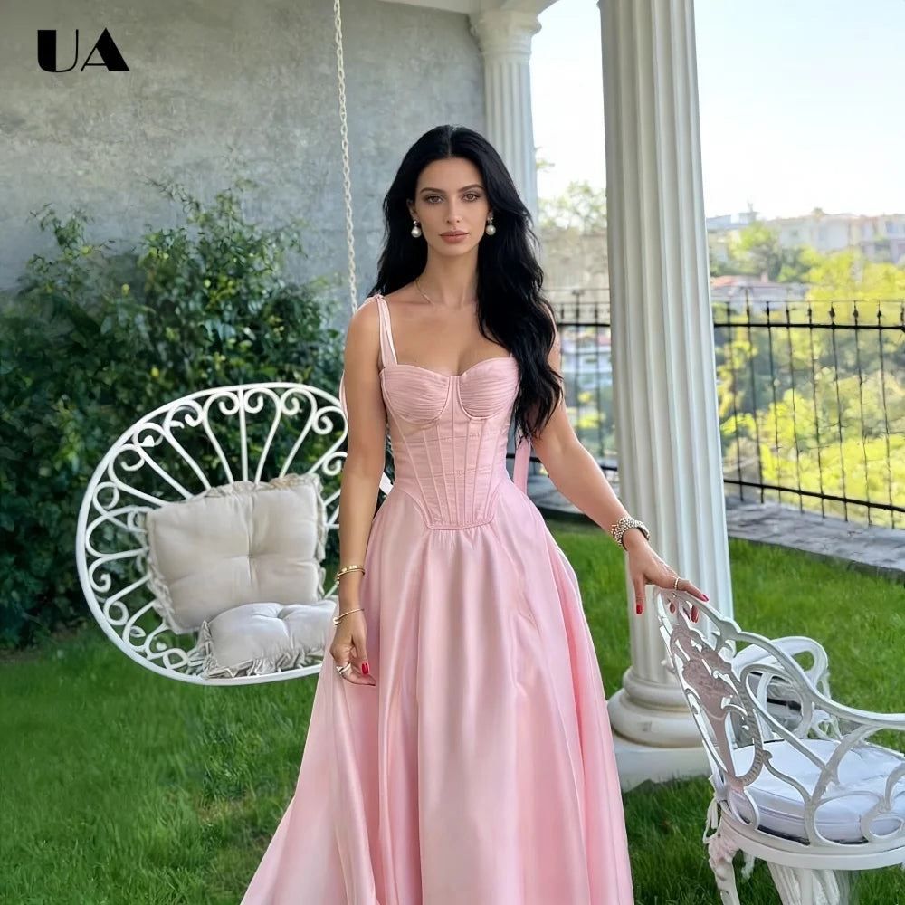 Elegant A-line Bow Ruched Midi Prom Dress, Sweet Strapless Lace-up Long Dress for Woman, Trendy Sleeveless Fishbone Party Dress