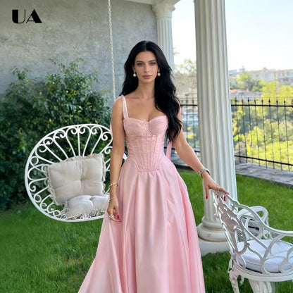 Elegant A-line Bow Ruched Midi Prom Dress, Sweet Strapless Lace-up Long Dress for Woman, Trendy Sleeveless Fishbone Party Dress
