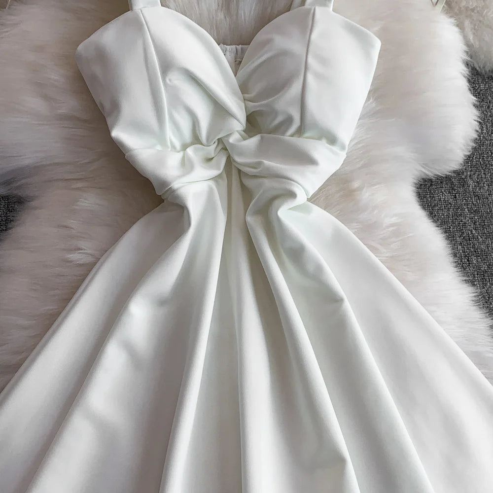 Chic V-neck  Ruched slim off shoulder  A-line High Waist Evening Party dress Women High Street ceremony dresses