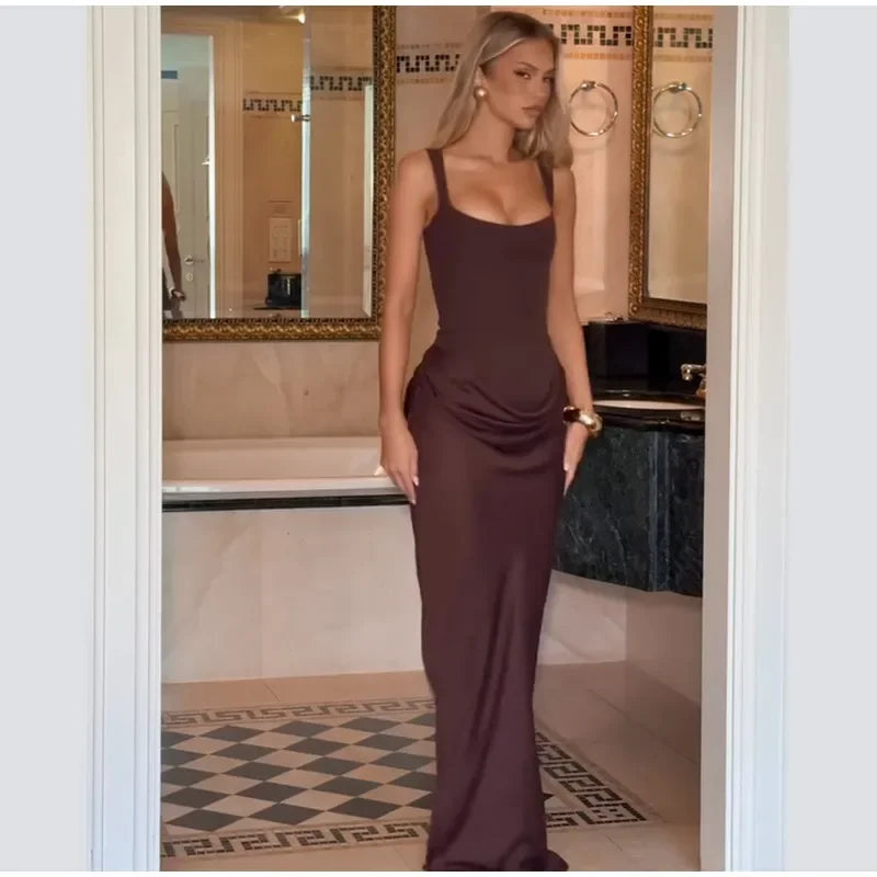 Women Sexy Square-neck Halter Mini Dress 2025 Pleated Sleeveless Backless High Waist Bodycon Dresses New Summer Lady Party Robes