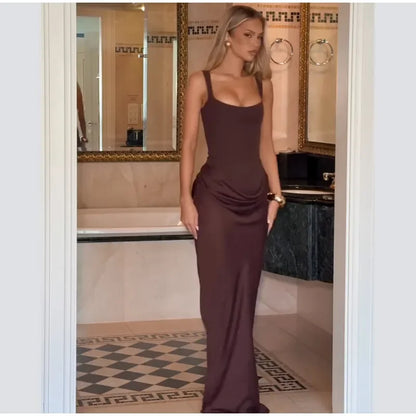 Women Sexy Square-neck Halter Mini Dress 2025 Pleated Sleeveless Backless High Waist Bodycon Dresses New Summer Lady Party Robes