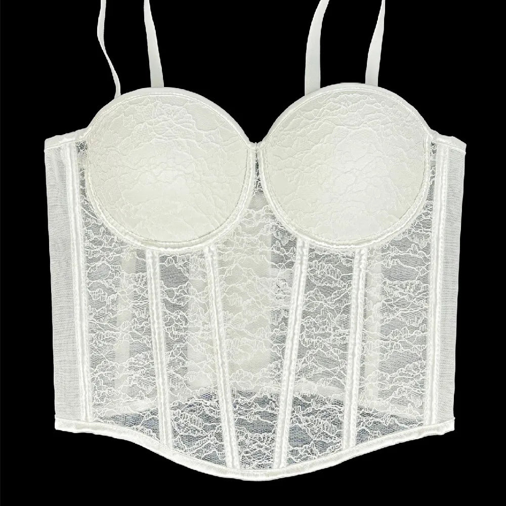 Women Crocheted 3D Lace Corset Stylish Floral Embroidery Bustier Push Up Bra Lady Tank Top Elegant Cropped Top Club Party Bralet
