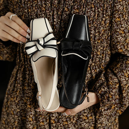 Dilalula 2025 French Style Genuine Leather Sandals Women Covered Toe Butterfly Knot Party Dating Sandals Office Ladies Pumps