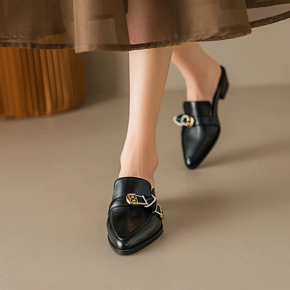 Dilalula 2025 French Style Genuine Leather Sandals Women Covered Toe Butterfly Knot Party Dating Sandals Office Ladies Pumps