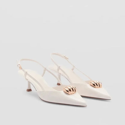 Fashion Metal Decoration Designer Pumps Women Sexy Pointed Toe Backless Banquet high Heels Luxury Wedding Bridal Shoes Sandals