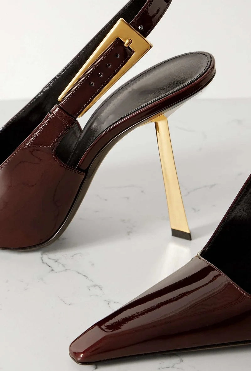 2025 Spring And Summer New Black Patent Leather High Heels Women Slim Heel Shoes Temperament Minority Pointed Sandals