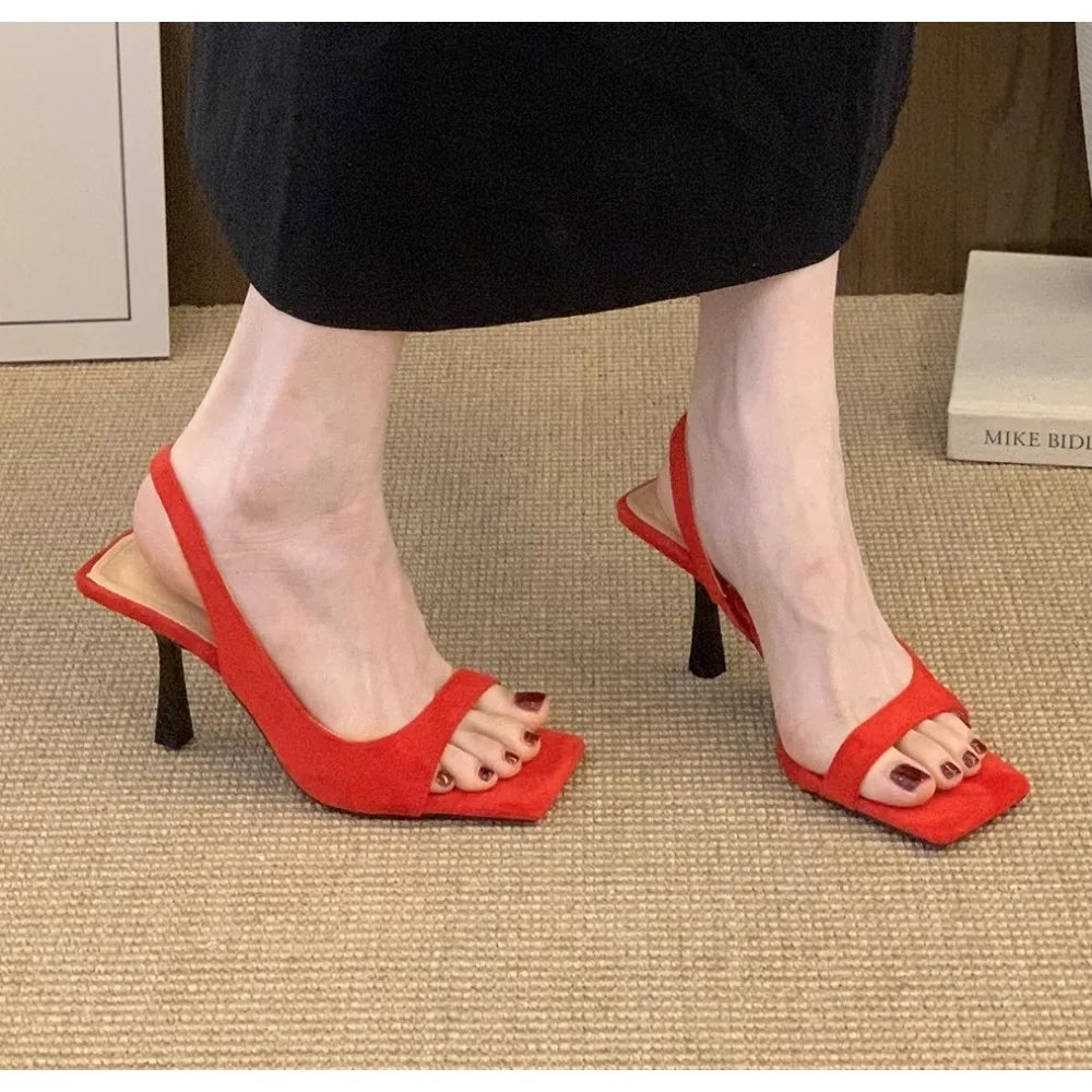 Fashion Brand Designer Heeled Sandals Women Polka Dot Square Toe Summer Open Toe Sexy Banquet Party Elegant Comfort Office Heels