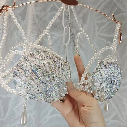 New Handmade Mermaid Bra Size Adjustable Glitter Natural Shell Bra Ocean Theme Party Pearls Sexy Corset