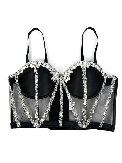 Rhinestones Female Corset Top Women Camis Nightclub Pearls Short Chest Binder Sexy Camisole Mujer Lingerie Tube Bra Debardeur