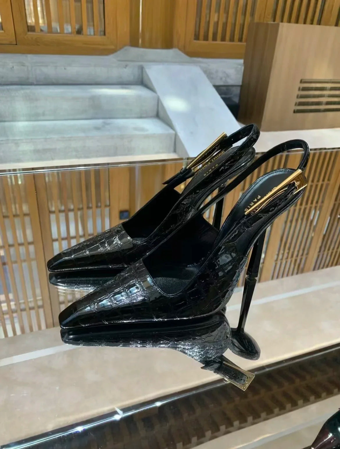 Black Pointed Toe High Heels Thin Heel Metal Cap Sandals Women's Shoes Elegant Painted Leather Sexy Fine Heel New 2025