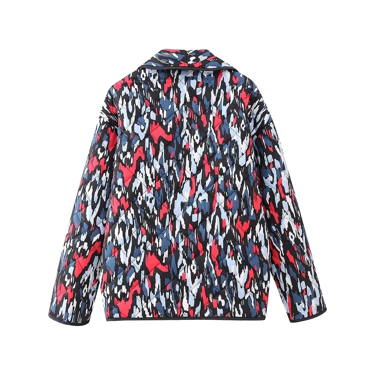 HH Floral Print Jacket For Women Autumn Quilted Reversible Cotton Coat Cardigan Long Sleeve Jackets Elegant Woman Streetwear