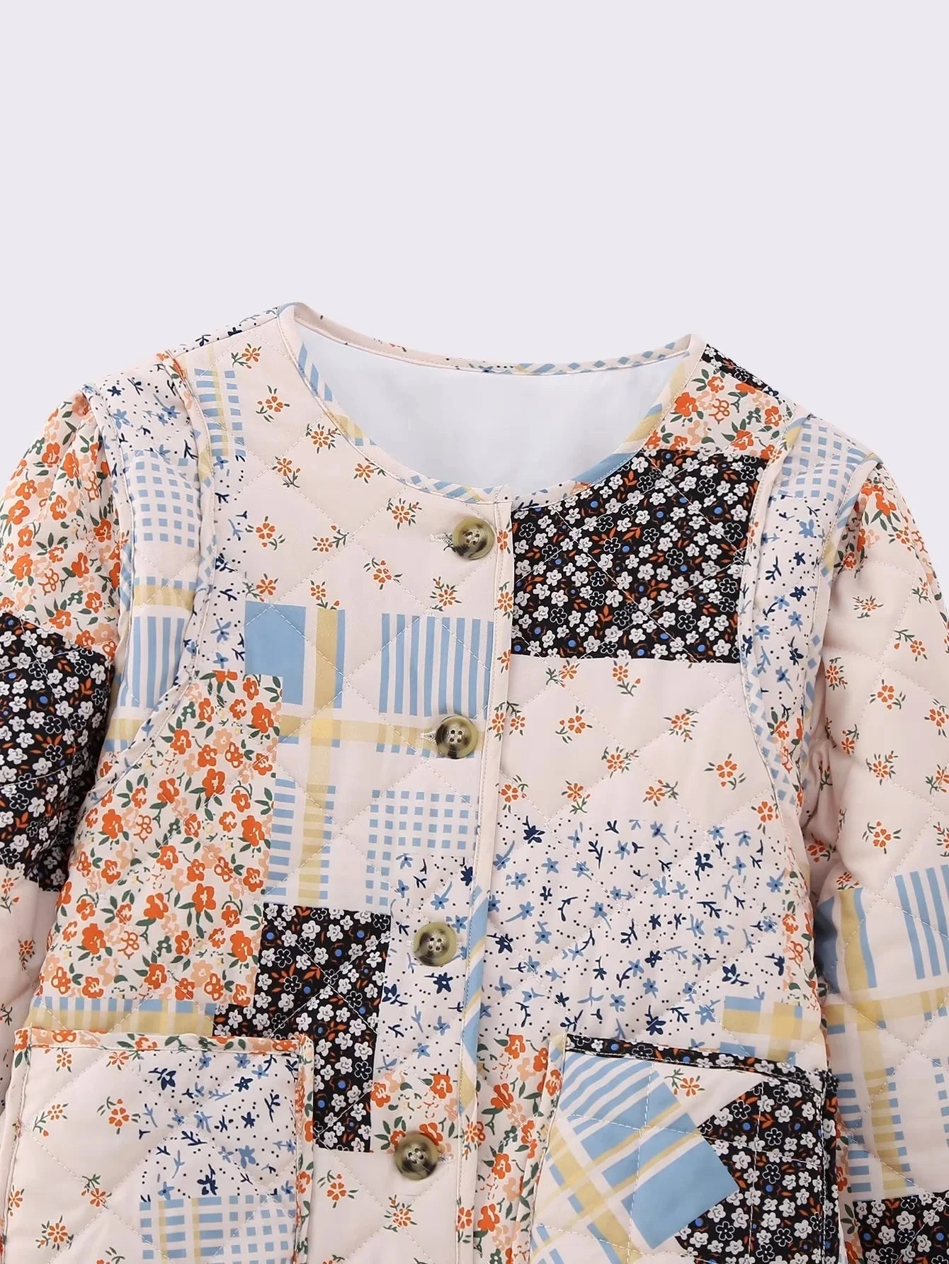 HH Floral Print Jacket For Women Autumn Quilted Reversible Cotton Coat Cardigan Long Sleeve Jackets Elegant Woman Streetwear