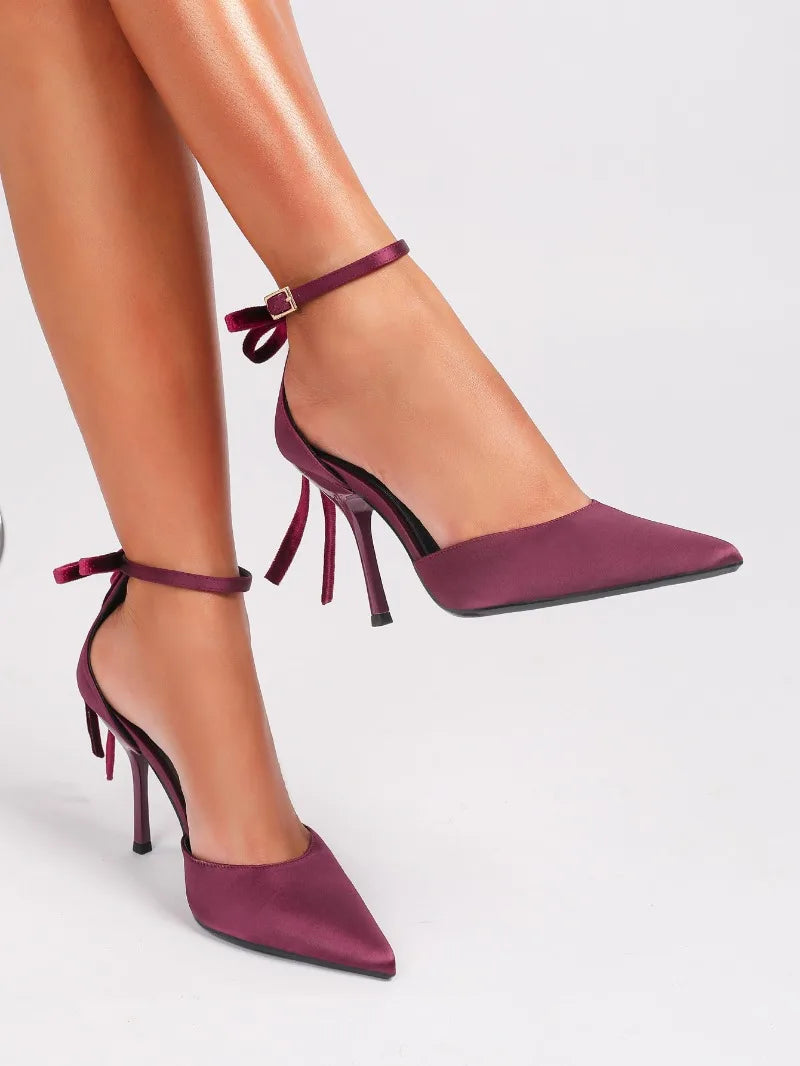 Luxury Satin Designer High Heels for Women Bowknot Embellished Elegant Pointed Toe Pumps Fashion Party Dress High Heel Sandals