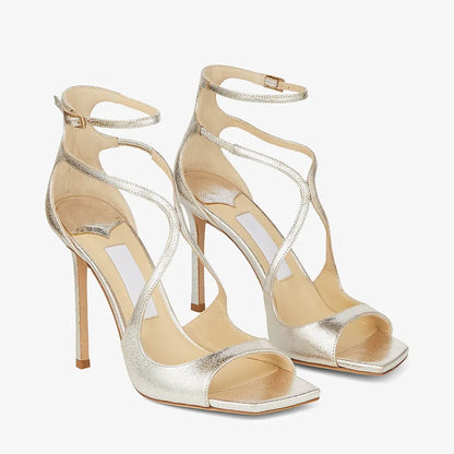 2026Ladies' Summer New Fashionable High-heeled Open Toed Sandals Square Toe Party Sexy 34-43Large Women's Shoes
