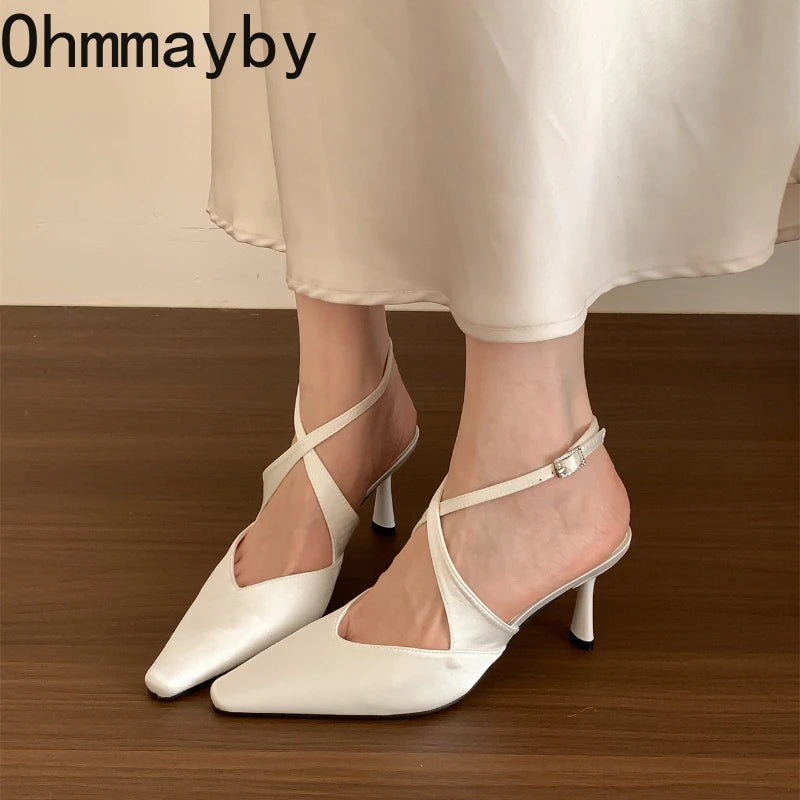 Designer Luxury Summer High Heel Women Sandals Fashion Cross Ankle Strap Singbacks Pumps Elegant Party Dancing Female Sandalias