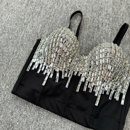 Sexy Club Dancing Csole Diamond Embellied ort Vest Inner Wear Outerwear Trendy Fibone Bra Top Women's Vest