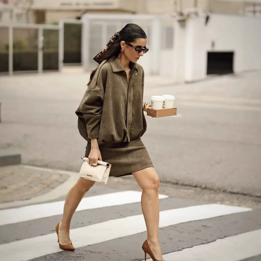 Women's Fashion Pilot Jacket with Bat Sleeves and Zipper, Casual Top