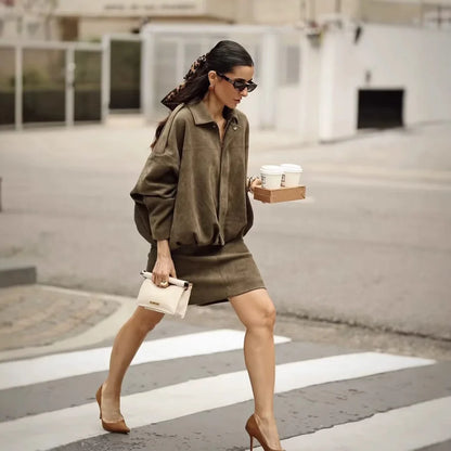 Women's Fashion Pilot Jacket with Bat Sleeves and Zipper, Casual Top