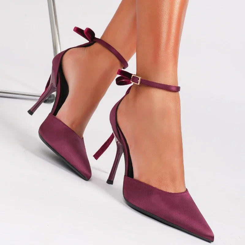 Luxury Satin Designer High Heels for Women Bowknot Embellished Elegant Pointed Toe Pumps Fashion Party Dress High Heel Sandals