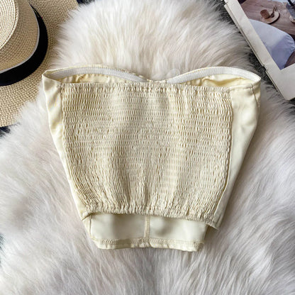 Embellished Short Crop Top Women's Vest with Chest Pad 3D Flower Decoration Slimming Effect Summer Fashion