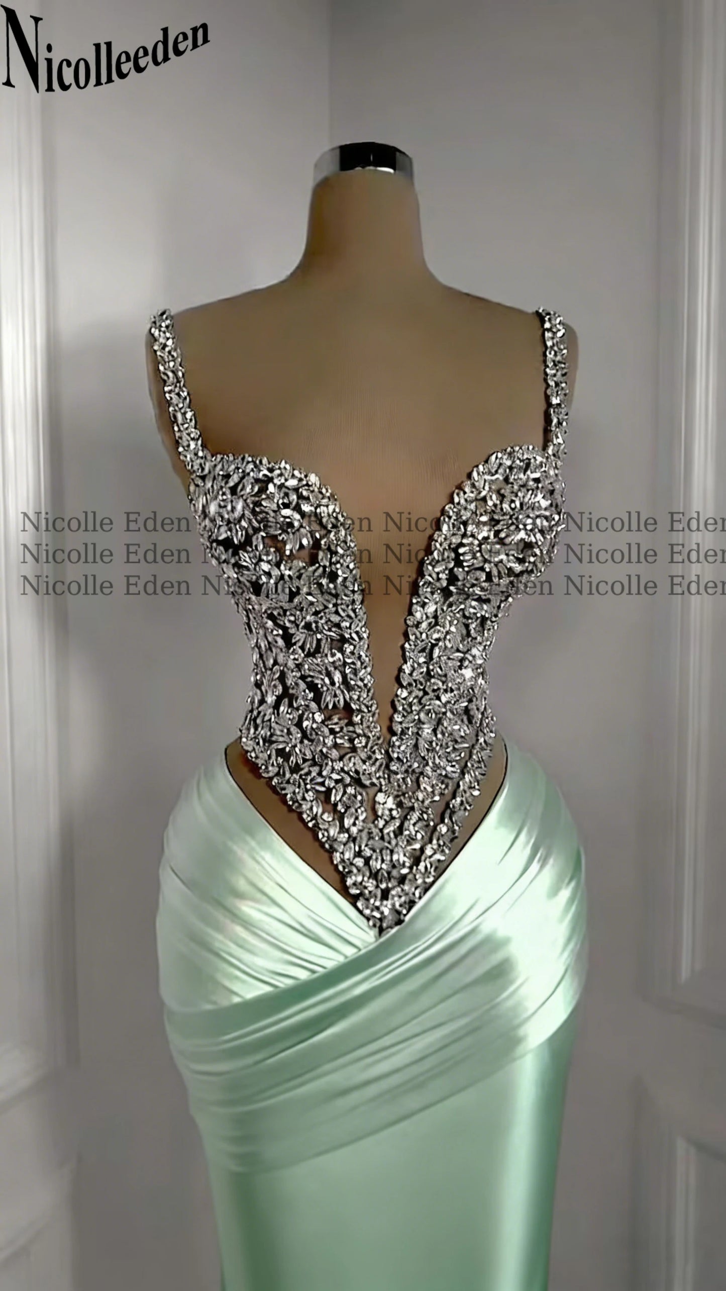 Nicolle Charming Spaghetti Straps Evening Dresses for Women Rhinestones Pageant Celebrity Dresses Vestidos De Gala Customized